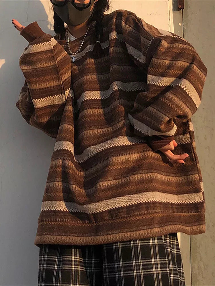 Striped Sweaters Oversize Pullovers Unisex Jumper 