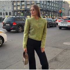 Bouclé Knit Button Front Cardigan Sweater