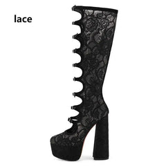 Patent Lace Up Platform Knee High Boots