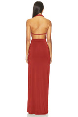 Halter Neck Cutout Buckle Detail Maxi Dress