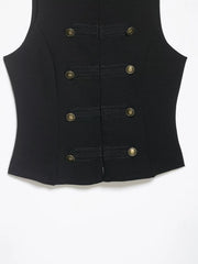 Black vest with gold buttons on a white background