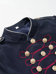 Button Embellished Stand Collar Military Jacket