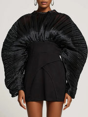 Pleated sleeve mini dress on model