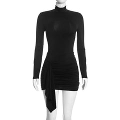 Long Sleeve Turtleneck Ruched Detail Mini Dress