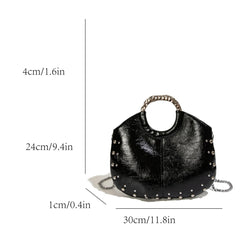 Dimensions of the studded faux leather hobo bag.