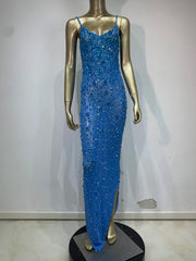 Rhinestone Mesh Embellished Spaghetti Strap Maxi Dress