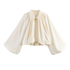 Balloon Sleeve Collared Zip-Front Cropped Jacket