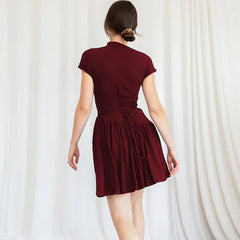 Pleated Hem Mock Neck Short Sleeve Dress