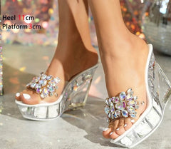 Crystal Rhinestone High Heels Transparent Wedges Shoes