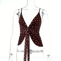 Brown Polka Dot Tied Up Crop Top