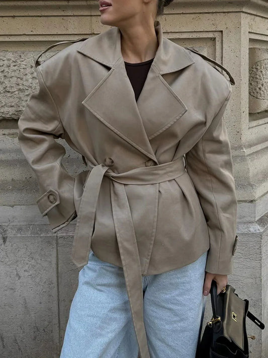 Belted double-breasted jacket with shawl collar