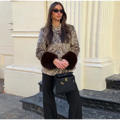 Leopard Print Fur Trim Jacket