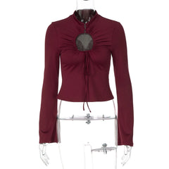 Long Sleeve Mock Neck Cutout Crop Top