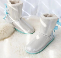 Double Bow Sweet Girl Fur Snow Boots