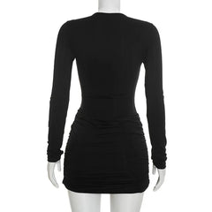 Metal Button Cut Out Long Sleeve Dress