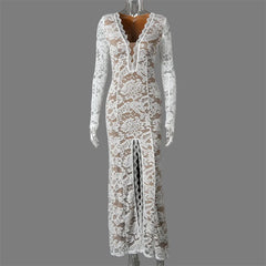 Lace Plunge Neck Maxi Dress