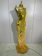 Sequin & Pearl Strapless Floor-Length Dress