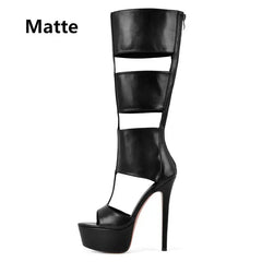 Patent Cutout Platform Stiletto Boots