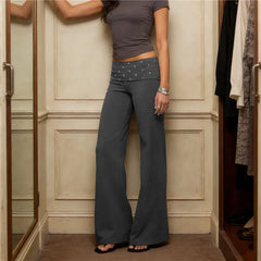 Studded fold over waistband flare pants