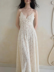 White lace maxi dress with spaghetti straps