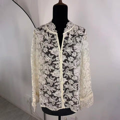 Embroidered Lace Full Sleeve Button-Up Top