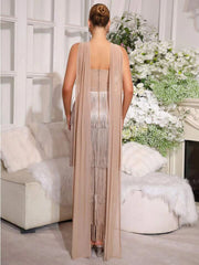 Beaded Halter Neck Fringed Column Dress