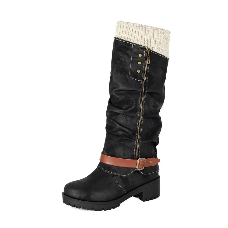 Round toe zipper buckle boots