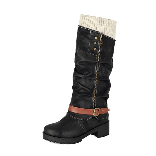 Round toe zipper buckle boots