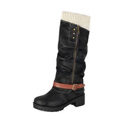 Round toe zipper buckle boots