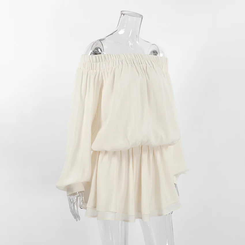 Off-shoulder lantern sleeve mini dress
