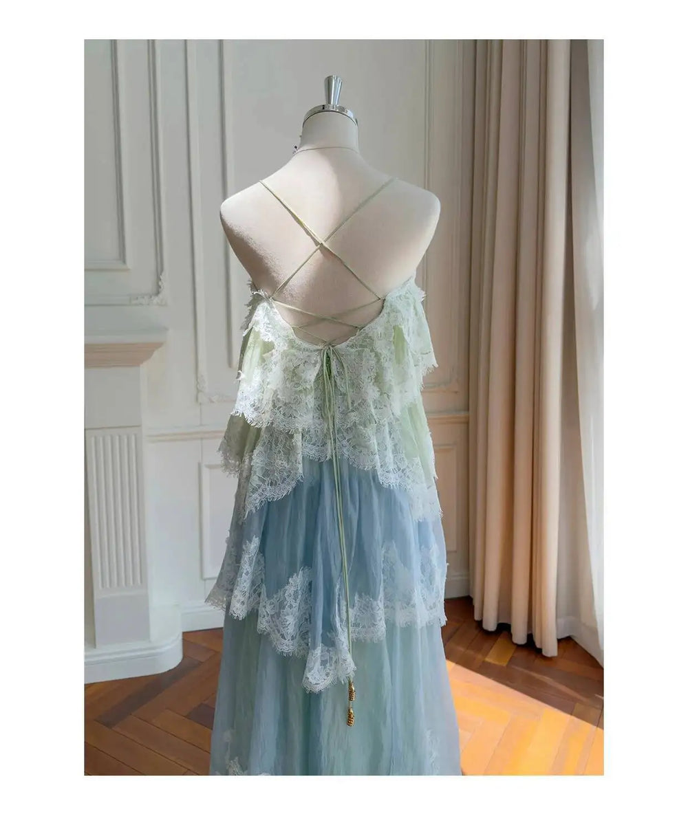 Lace trim ombre camisole dress draped on mannequin