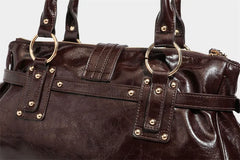 Structured Rivet Lock Shoulder Bag