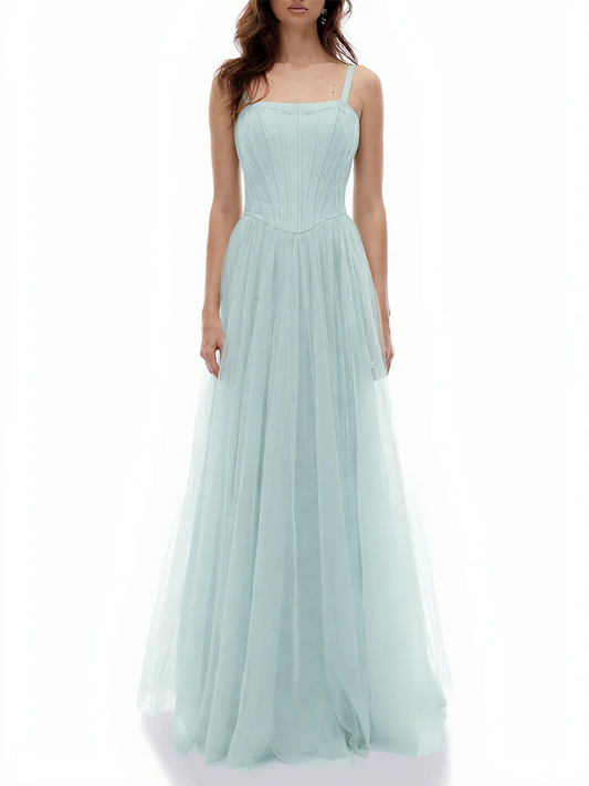 Square neck sleeveless A-line tulle dress