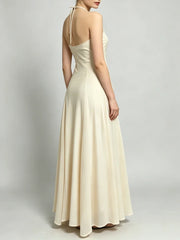 Halter Neck A-Line Maxi Dress with Pleated Skirt