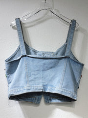  Denim Colorful Diamond Crystal Single Breasted Sleeveless Tank Top