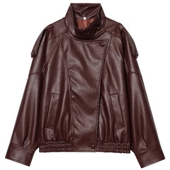 Faux Leather Mock Neck Jacket