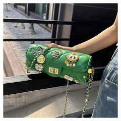 Quilted Embellished Barrel Bag