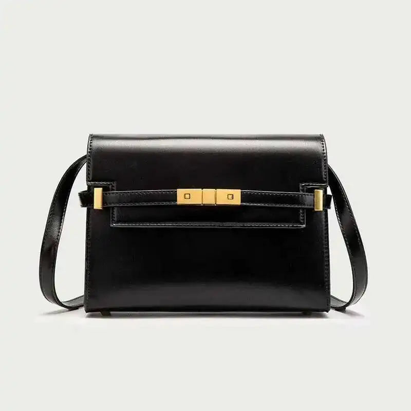 Structured black leather flap bag