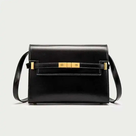 Structured black leather flap bag