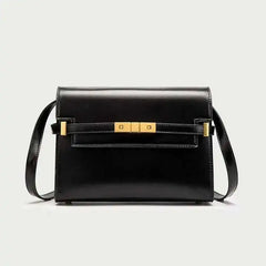 Structured black leather flap bag