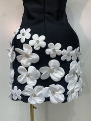 3d Flower Detail V-Neck Sleeveless Bandage Mini Gown
