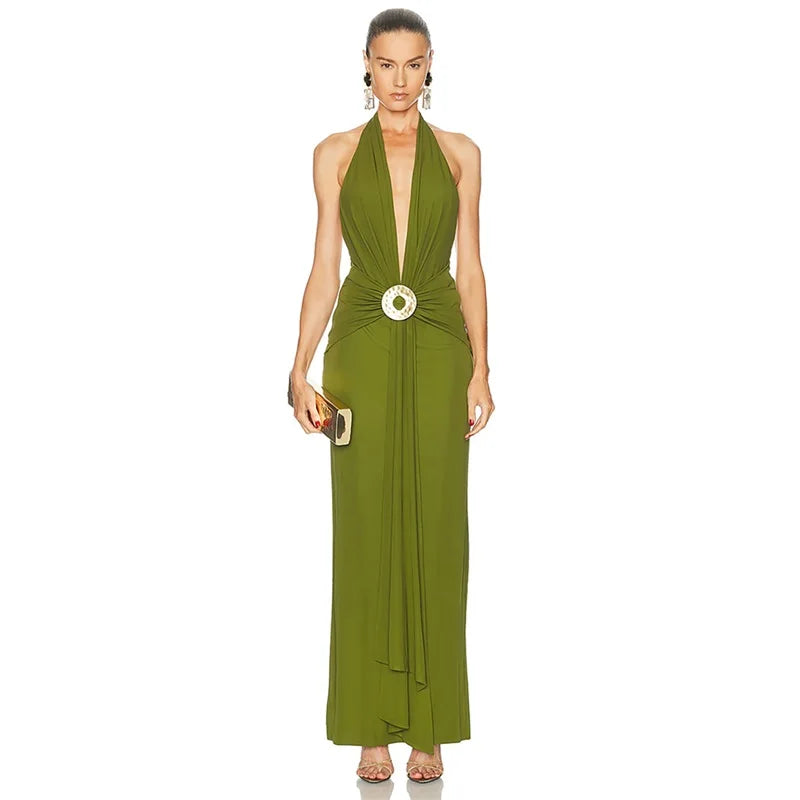 Halter draped gown front view