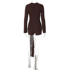 Draped Waist Tie Round Neck Long Sleeve Romper
