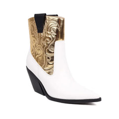 Studded Pointed Toe Block Heel Ankle Boots