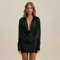 Cowl Neck Long Sleeve Mini Dress