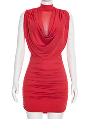 Red dress on a mannequin against a white background