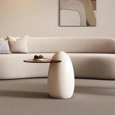 Round White Minimalist Coffee Tables With Side Tables
