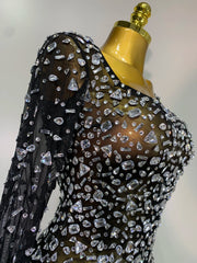 Full Sleeve Crystal Embellished Mini Dress
