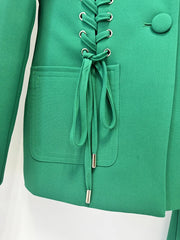 Lace-Up Blazer Flared Pants Suit
