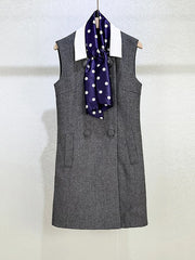 Slim fit grey woven dress with clean sleeveless cut